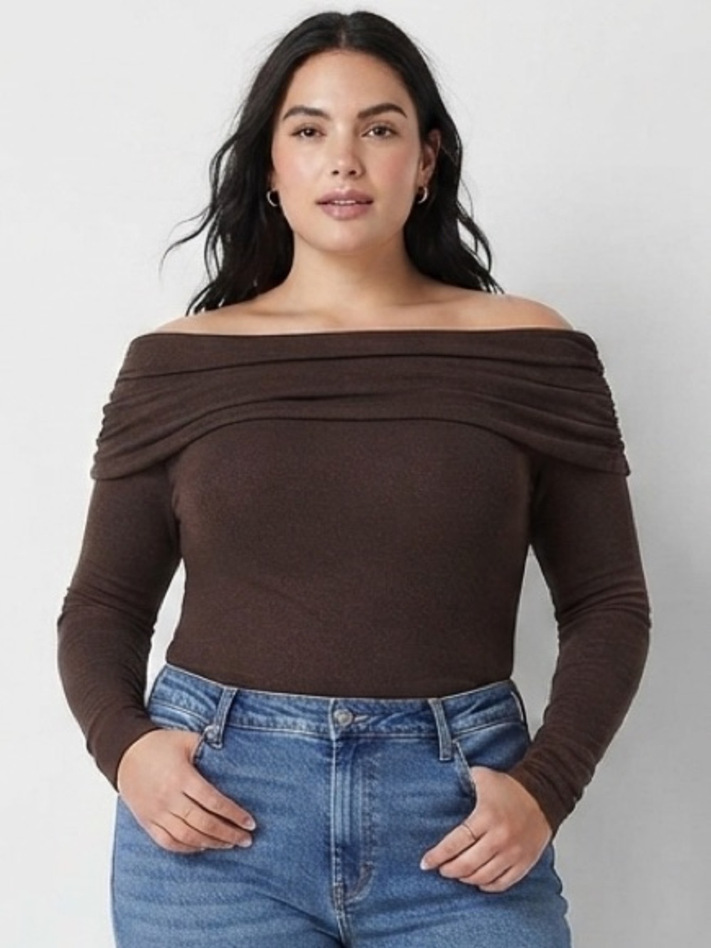 a.n.a Chocolate Off-Shoulder Sweater